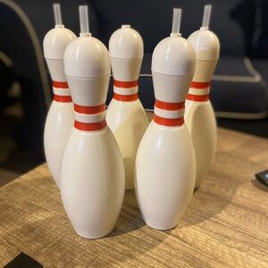 White and Red Bowling Pin Water Bottle Set